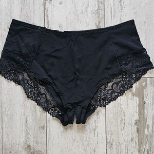 Women's Black Lace-Trim High-Waist Briefs Split Gusset Roughly 1X - 2X / XXL